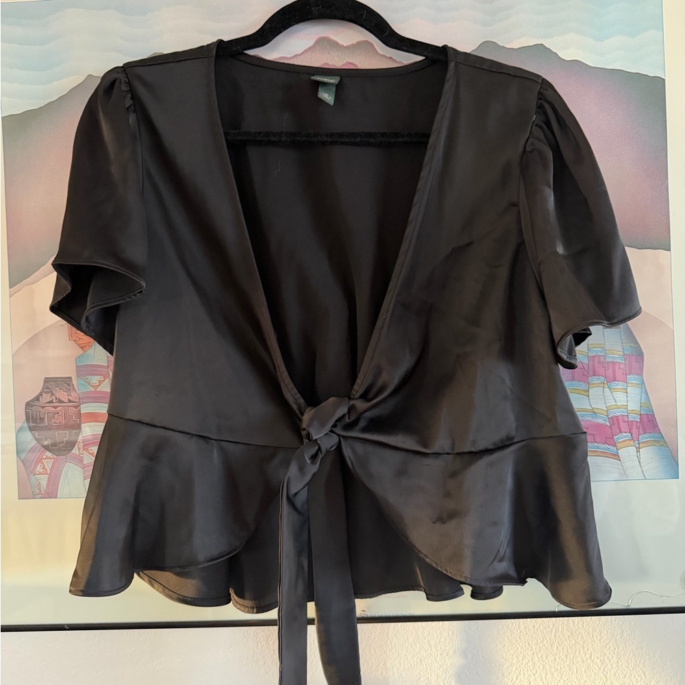 Wild Fable Black Satin Tie-Front Blouse